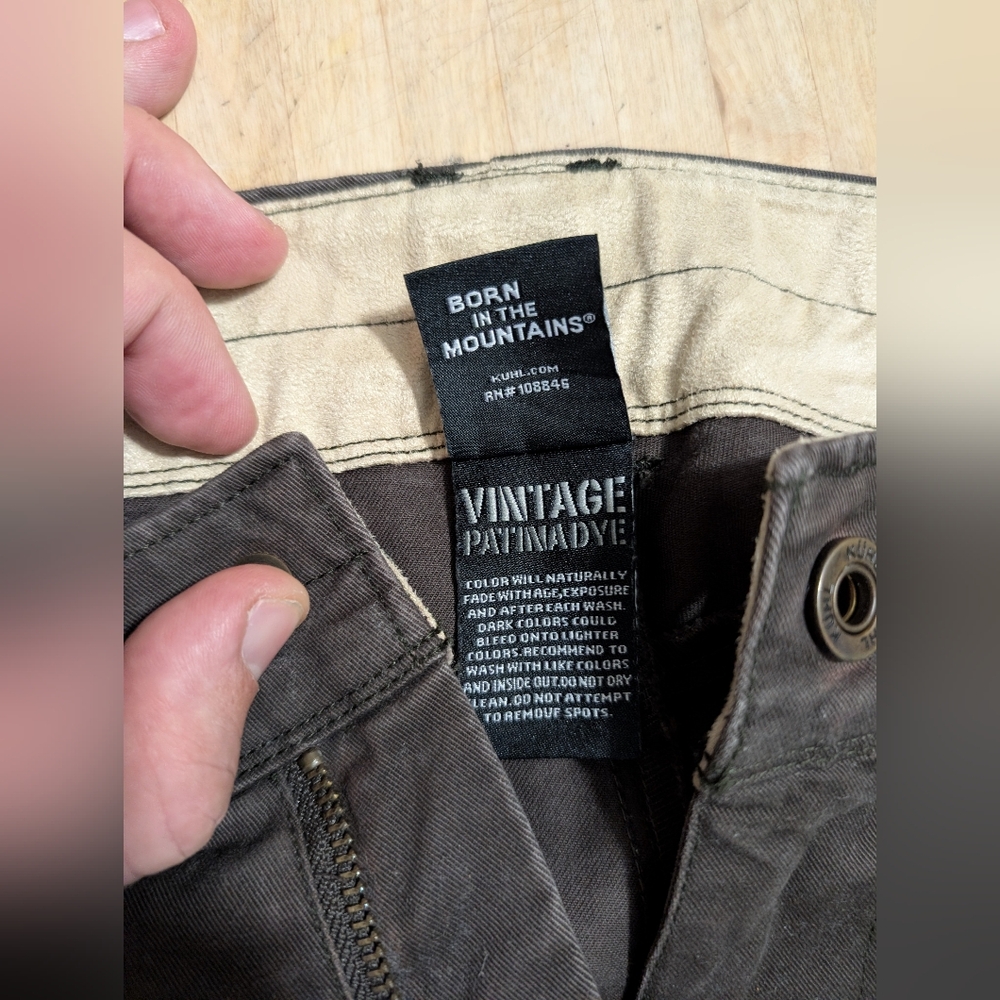 lot 2 pair Kuhl RYDR Vintage Patina Dye HIking Outdoor Pants 38 x 32 brown olive - Picture 3 of 16